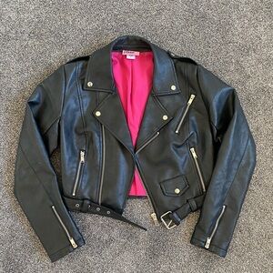 Vixen by Micheline Pitt Cropped Vegan Leather Motorcycle Jacket Size Small
